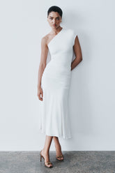 Chloe Peached Jersey One Shoulder Midi Dress - Ivory