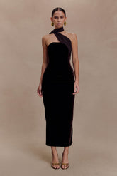 Mattea Velvet Midi Dress With Scarf - Chocolate