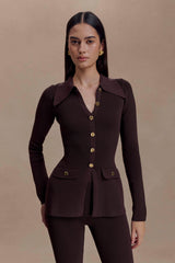Suzie Ribbed Long Sleeve Longline Top - Chocolate