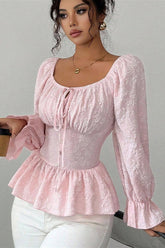 U Neck Tie Long Sleeve Designer Blouse