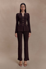Suzie Ribbed Flared Pants - Chocolate